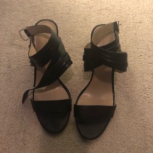 Ann Taylor Leather strappy heels with wooden heel